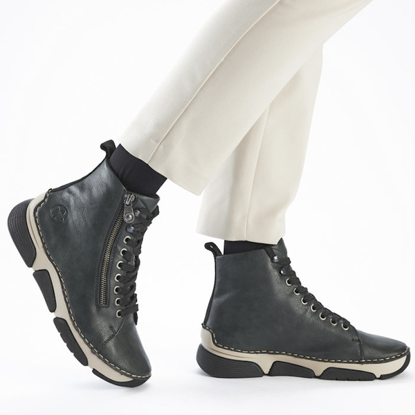 Zielone Botki damskie Rieker 45920-54 green sneakersy na grubej podeszwie