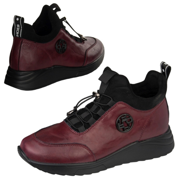 Bordowe Botki na platformie damskie Filippo DBT7168/25 BG skórzane