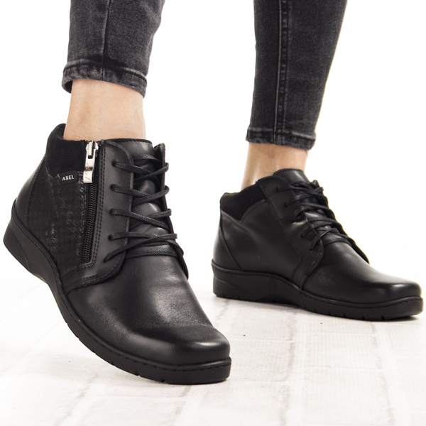Skórzane botki damskie Axel 4513 czarne tęgość H na haluksy