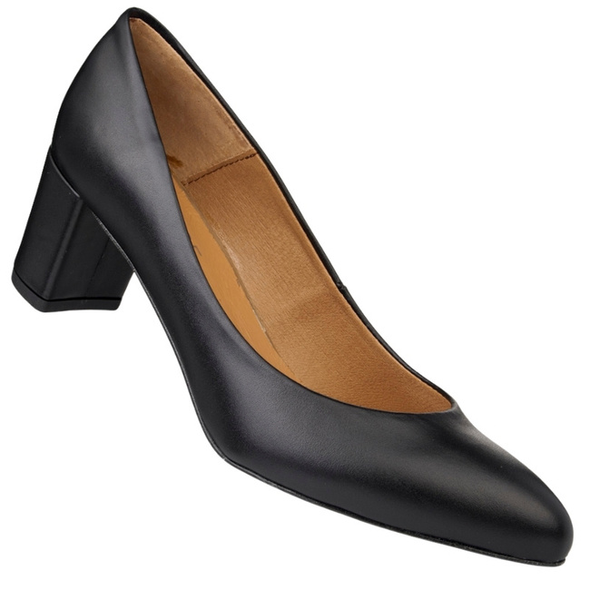 Skórzane czółenka damskie Prestige 2225/OBL K-lico czarne na słupku