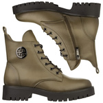 Botki khaki damskie Potocki 12672KH zielone na grubej podeszwie ocieplone