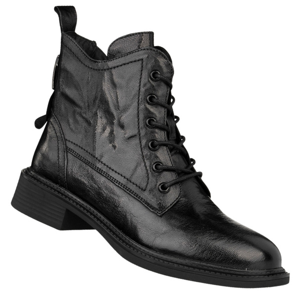 Skórzane botki trzewiki damskie Venezia V442-00816-01BLA czarne ocieplone