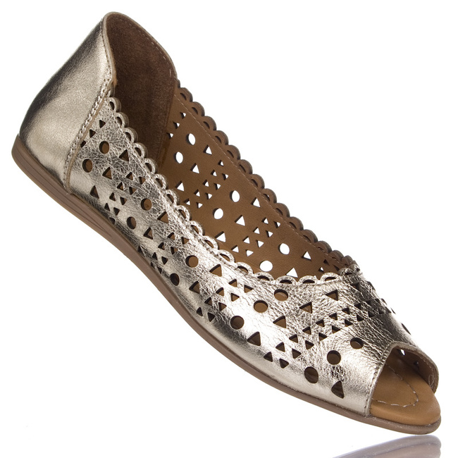 Ażurowe baleriny Open Toe Venezia A040LEBROBA118 złote buty damskie