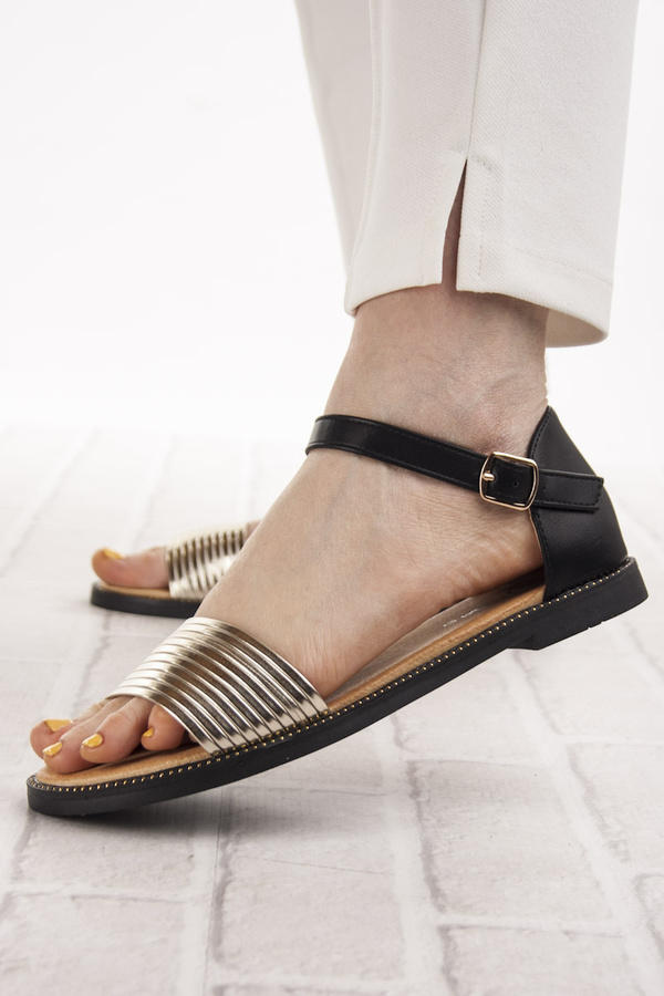 Płaskie sandały damskie Filippo DS6917/25 BK GO czarne złote