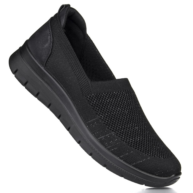 Sneakersy materiałowe damskie Potocki 24304BK wsuwane czarne
