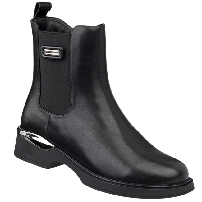 Skórzane Botki damskie T.Sokolski HW 42 BLK czarne ocieplane z gumką