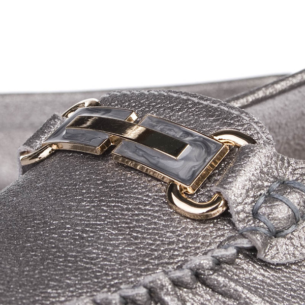 Srebrne mokasyny damskie D&A Barski LR51-546 pewter skórzane