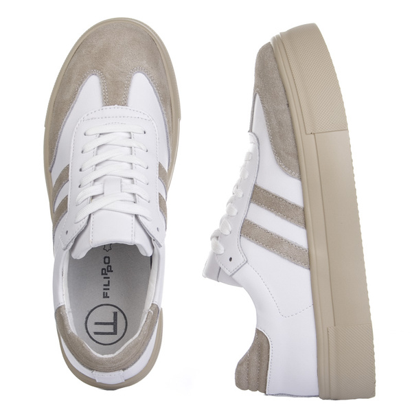 Białe sneakersy na platformie damskie skórzane Filippo DP6841 WH BE