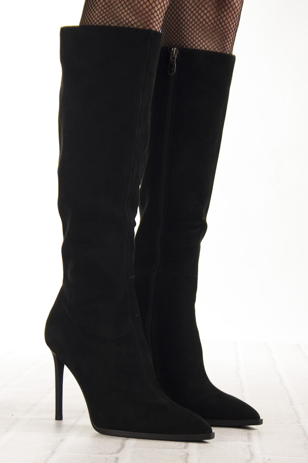 Zamszowe Kozaki na szpilce damskie S.Barski CR52-668 czarne ocieplone