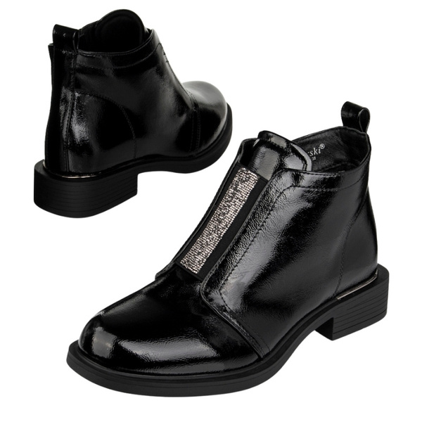 Eleganckie Botki lakierowane S.Barski HY52-506 czarne ocieplone