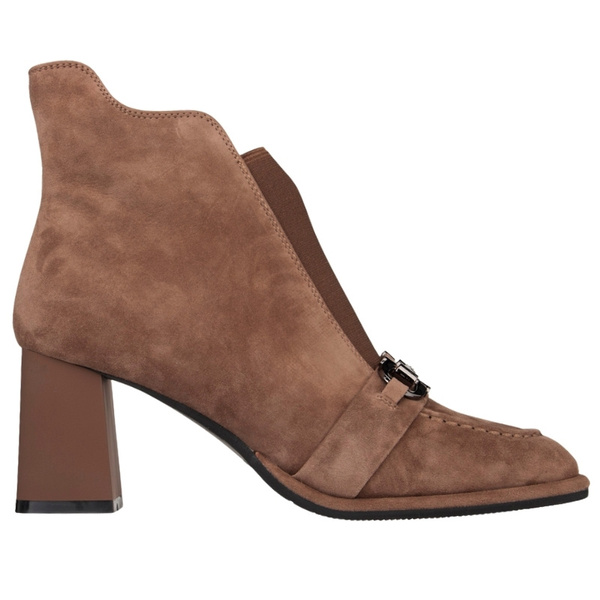 Brązowe Botki na słupku damskie Artiker 57C0221 zamszowe eleganckie
