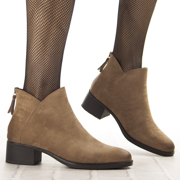 Zamszowe Botki na obcasie damskie Potocki 12472BG beżowe ocieplone