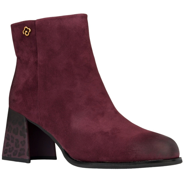 Zamszowe Botki na słupku damskie Artiker 57C0005 bordowe skórzane