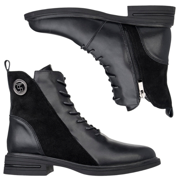 Czarne Botki damskie T.Sokolski TS Z25-309 BLK skórzane ocieplone