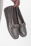 Srebrne mokasyny damskie D&A Barski LR51-546 pewter skórzane