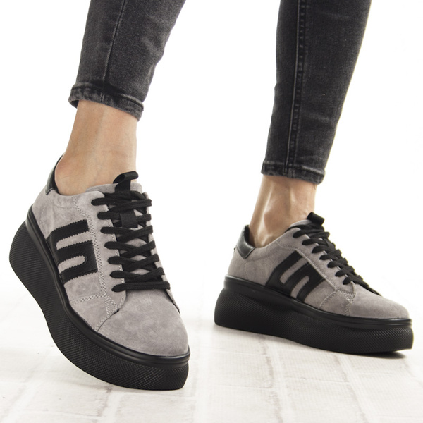 Szare sneakersy na platformie damskie Filippo DP6743/25 BK skórzane