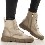 Beżowe Botki damskie Potocki 19319BG ciepłe na grubej podeszwie