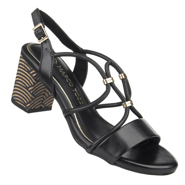 Sandały na obcasie damskie Maarco Tozzi 28311 black czarne z paskami