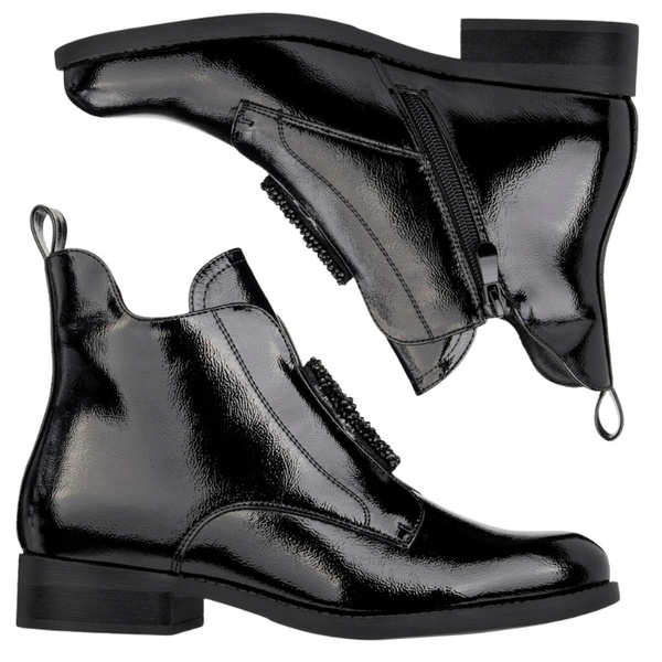 Eleganckie Botki lakierowane S.Barski HY52-525 czarne ocieplone