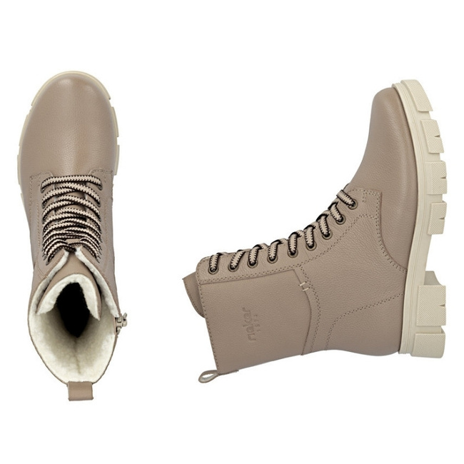 Botki na grubej podeszwie damskie Rieker Y7116-20 beżowe skórzane