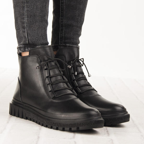 Botki czarne damskie skórzane Artiker 55C1528 ocieplane trzewiki zimowe