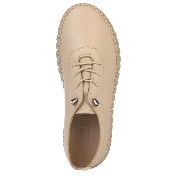 Skórzane półbuty na platformie T. Sokolski 4000 Beige beżowe wiązane