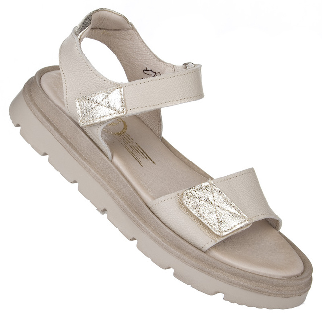 Sandały damskie na platformie skórzane Lemar 40443 taupe beżowe