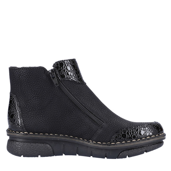Czarne Botki damskie Rieker 73355-00 black eko-skórzane szerokie
