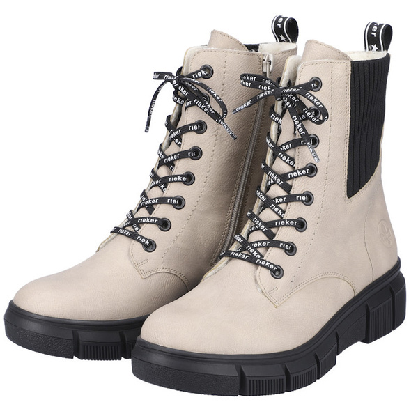 Beżowe Botki workery damskie Rieker X3414-60 ciepłe zimowe ocieplone