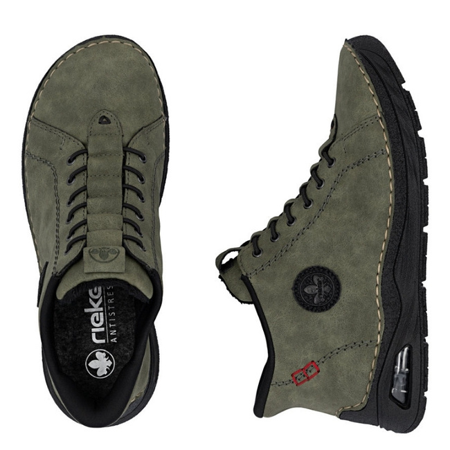 Zielone Botki trzewiki damskie Rieker 44550-54 ciepłe zimowe wsuwane