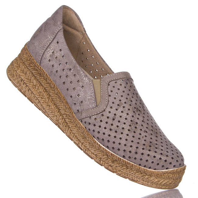 Ażurowe półbuty na koturnie Axel 1907 beżowe tęgość H