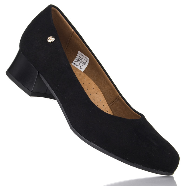 Czarne zamszowe czółenka damskie Góral 1953 koza czarna skórzane