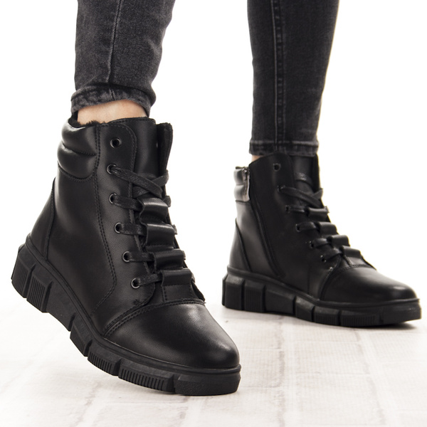 Skórzane Trzewiki damskie T.Sokolski Z25-250 czarne na platformie ocieplone