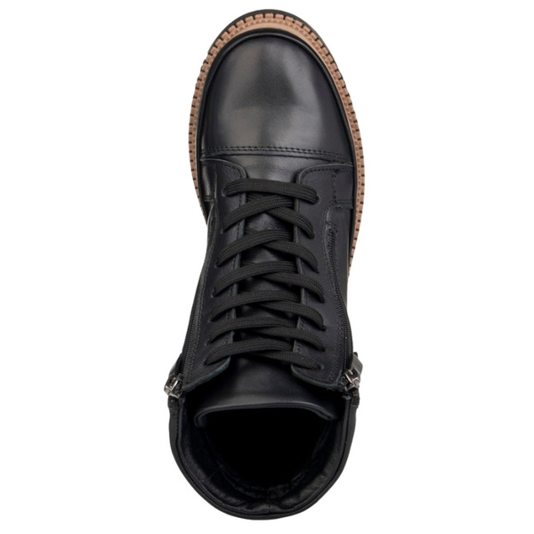 Czarne botki damskie Artiker 55C0787 skórzane podwójny zamek ciepłe