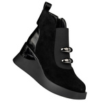 Zamszowe Botki damskie na koturnie D&A S.Barski MR52-106 czarne