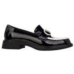 Lakierowane lordsy damskie Filippo DP6928/25 BK WH czarne z ozdobą