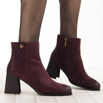 Zamszowe Botki na słupku damskie Artiker 57C0005 bordowe skórzane