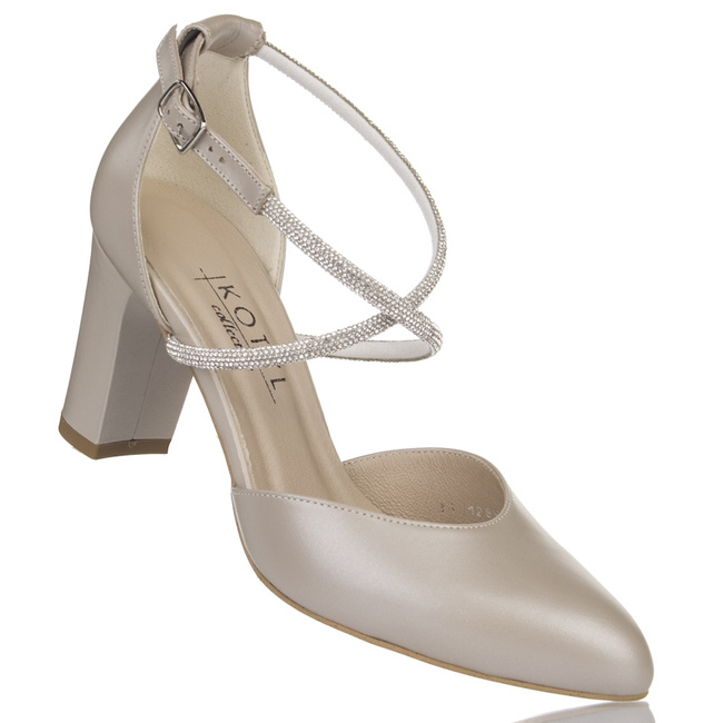Czółenka z kryształkami damskie Kotyl 1289 perłowe buty ślubne