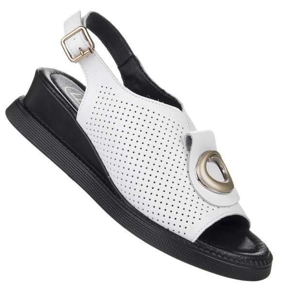 Sandały na koturnie damskie Filippo DS6873/25 WH białe skórzane