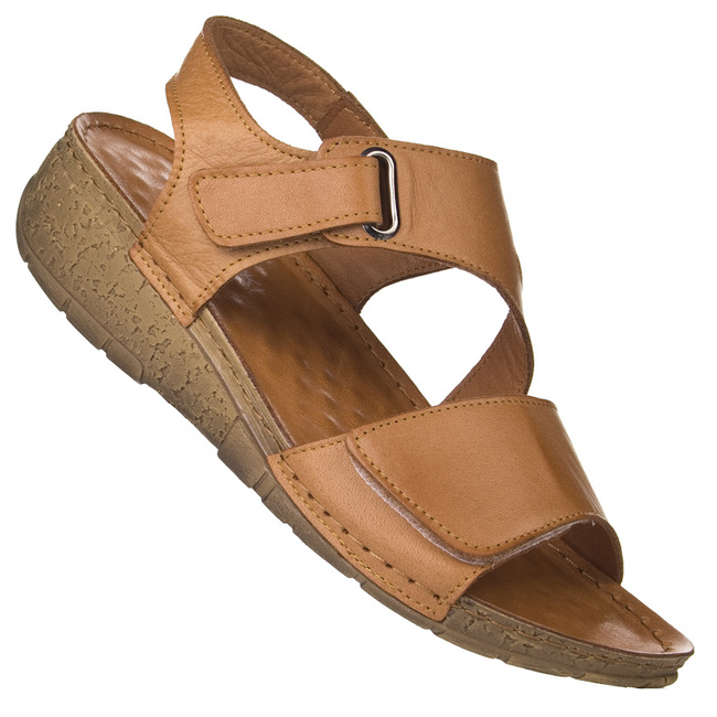 Skórzane sandały na rzep damskie T. Sokolski AMI L25-524 TABA brązowe