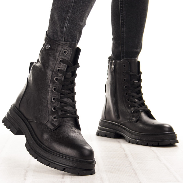 Skórzane Trzewiki damskie T.Sokolski SAR Z25-345 BLK czarne na platformie