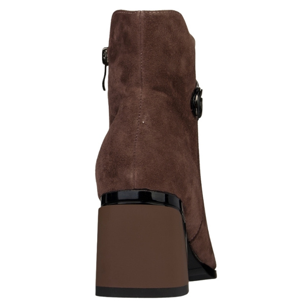 Botki damskie na obcasie S.Barski CR52-650 brown brązowe skórzane
