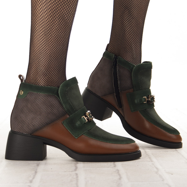 Botki na obcasie damskie Maciejka A6747-29/00-8 rudy brązowe zielone skórzane