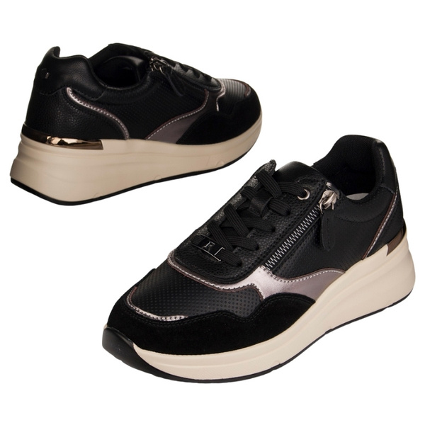 Czarne sneakersy na platformie damskie Filippo DP7105/25 BK skórzane