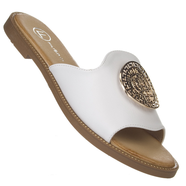 Białe klapki damskie z ozdobą Filippo DK6925/25 WH skórzana wkładka