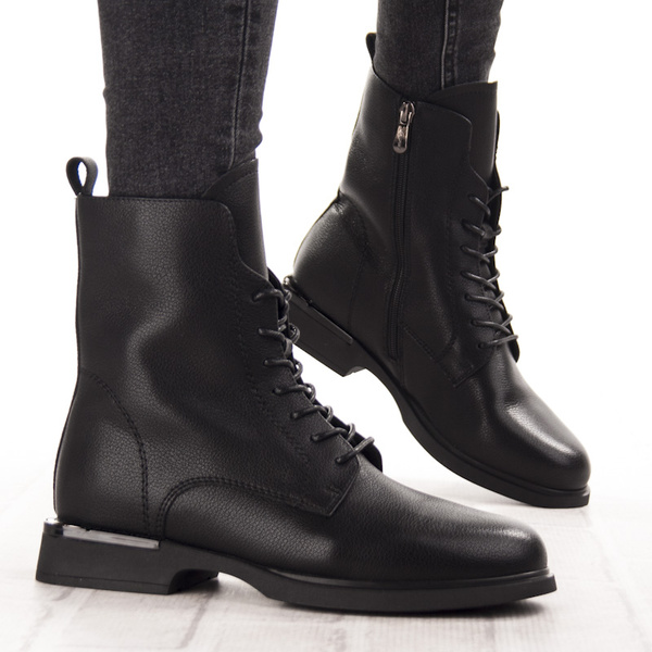 Skórzane trzewiki damskie Filippo DBT7222/25 BK czarne ocieplone