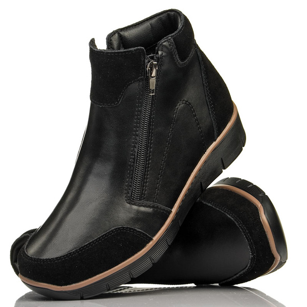 Czarne Botki damskie Filippo DBT3950/25 BK wygodne na haluksy skórzane