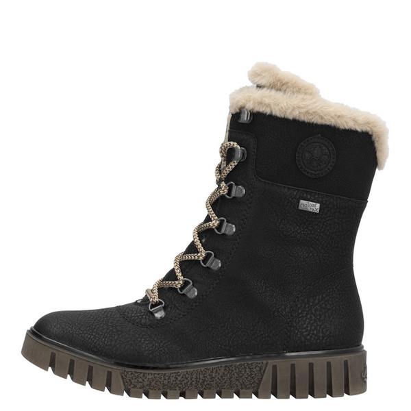 Botki workery damskie Rieker Y3424-00 czarne zimowe z futerkiem