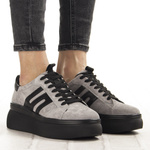 Szare sneakersy na platformie damskie Filippo DP7175/25 GR skórzane