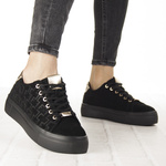 Czarne sneakersy na platformie damskie Filippo 6850/25 skórzane zamszowe